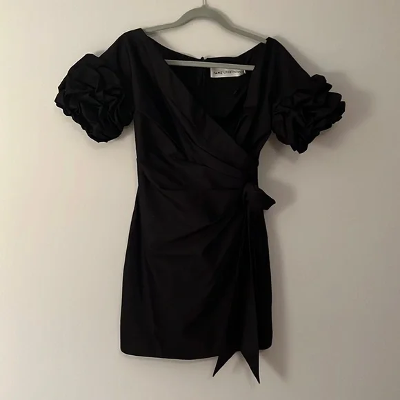 Fame and Partners | Dresses | Fame And Partners Revolve Black Ruffle Sleeve  Wrap Dress With Side Tie | Poshmark